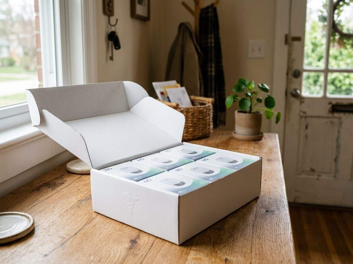 Discreet medical delivery package with continuous glucose sensors